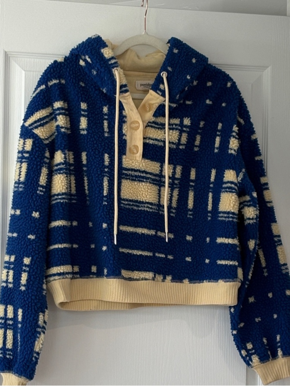 Porridge Blue & Cream Plaid Sherpa Pullover Turtleneck Hoodie